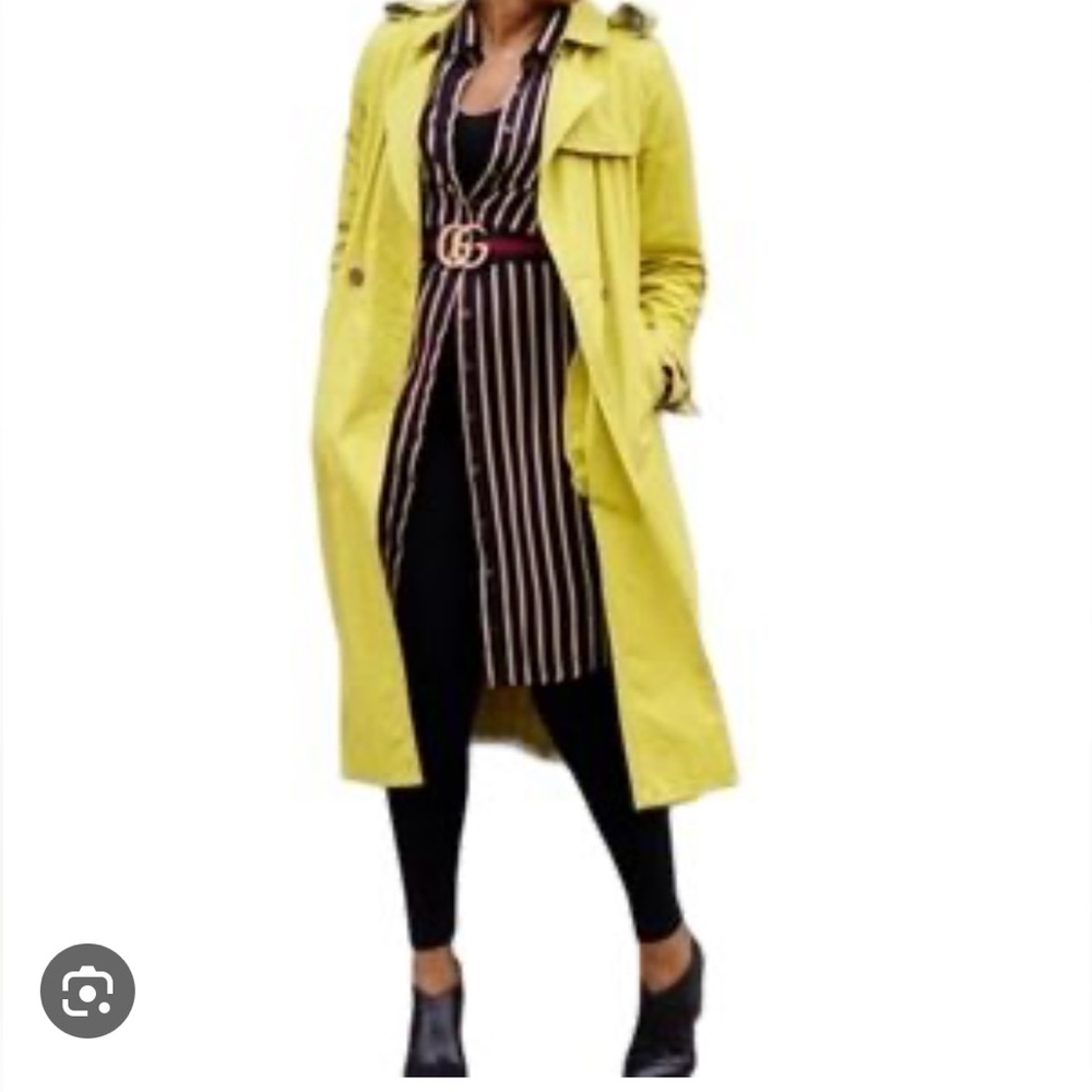 Soft surroundings chartreuse lightweight classic trench coat. Sz Sm - Picture 3 of 9